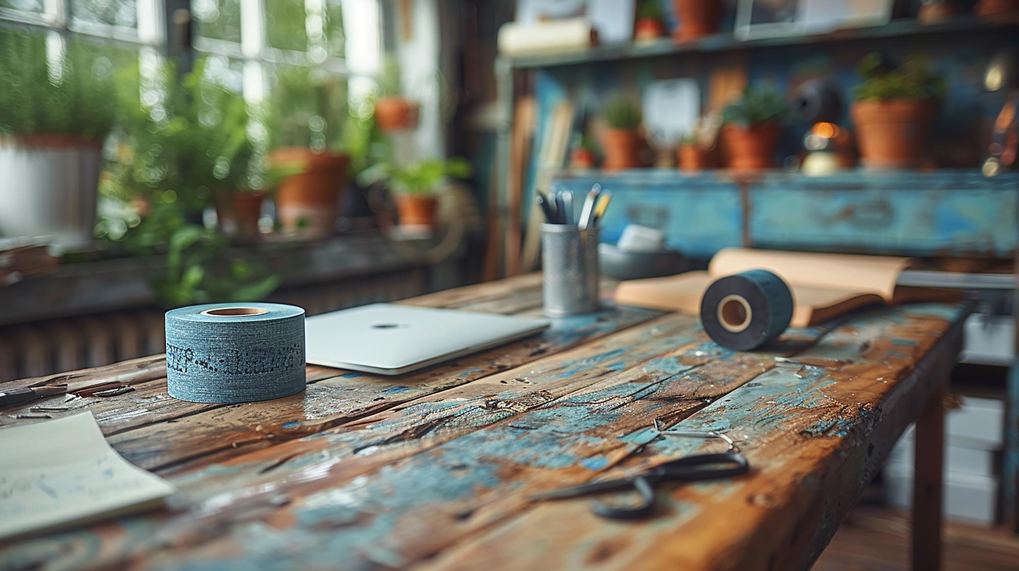 Interno dell'atelier con strumenti da ricamo